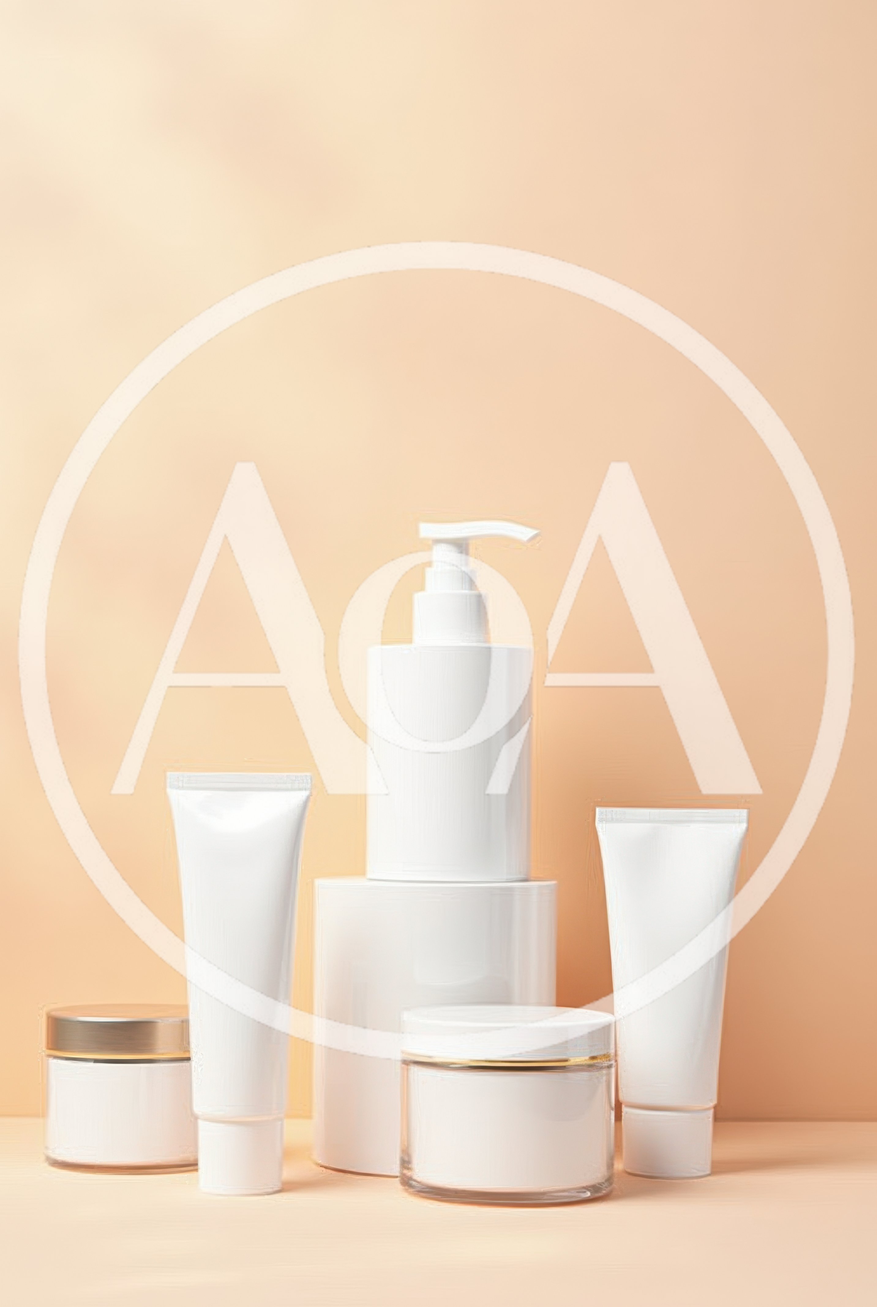White Cosmetic Skincare Bottles On Beige Background