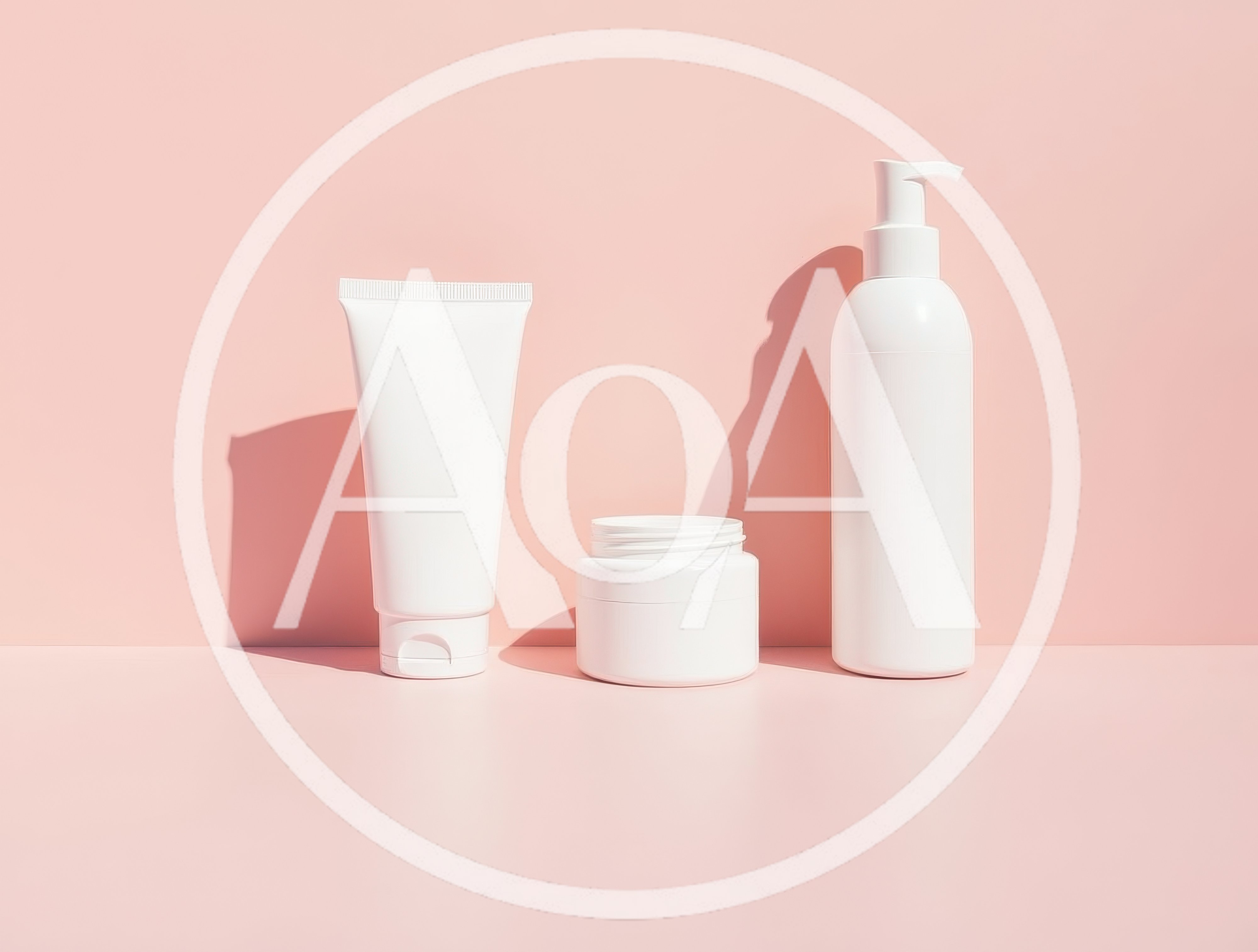 Three White Cosmetic Containers On Pink Background