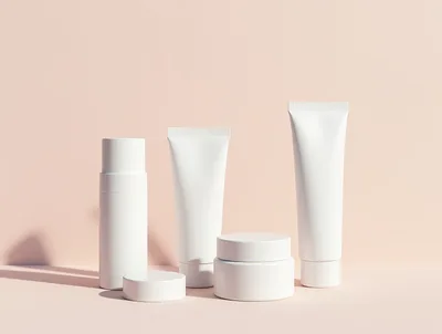 Blank Cosmetic Packaging Set On Pastel Background