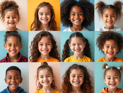 Collage Of Diverse Happy Children Smiling At Camera