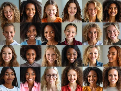 Diverse Group Of Smiling Women Portraits Collage