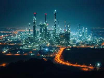 Industrial Oil Refinery Complex At Night
