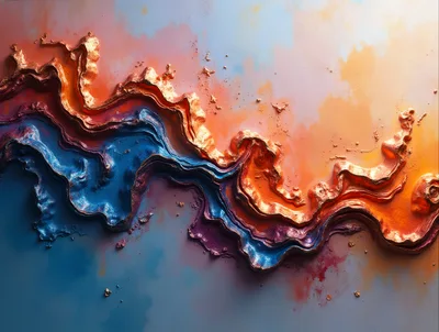 Abstract Fluid Art With Metallic Gold And Vibrant Colors