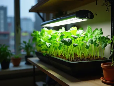 Indoor Seedling Tray Under LED Grow Light