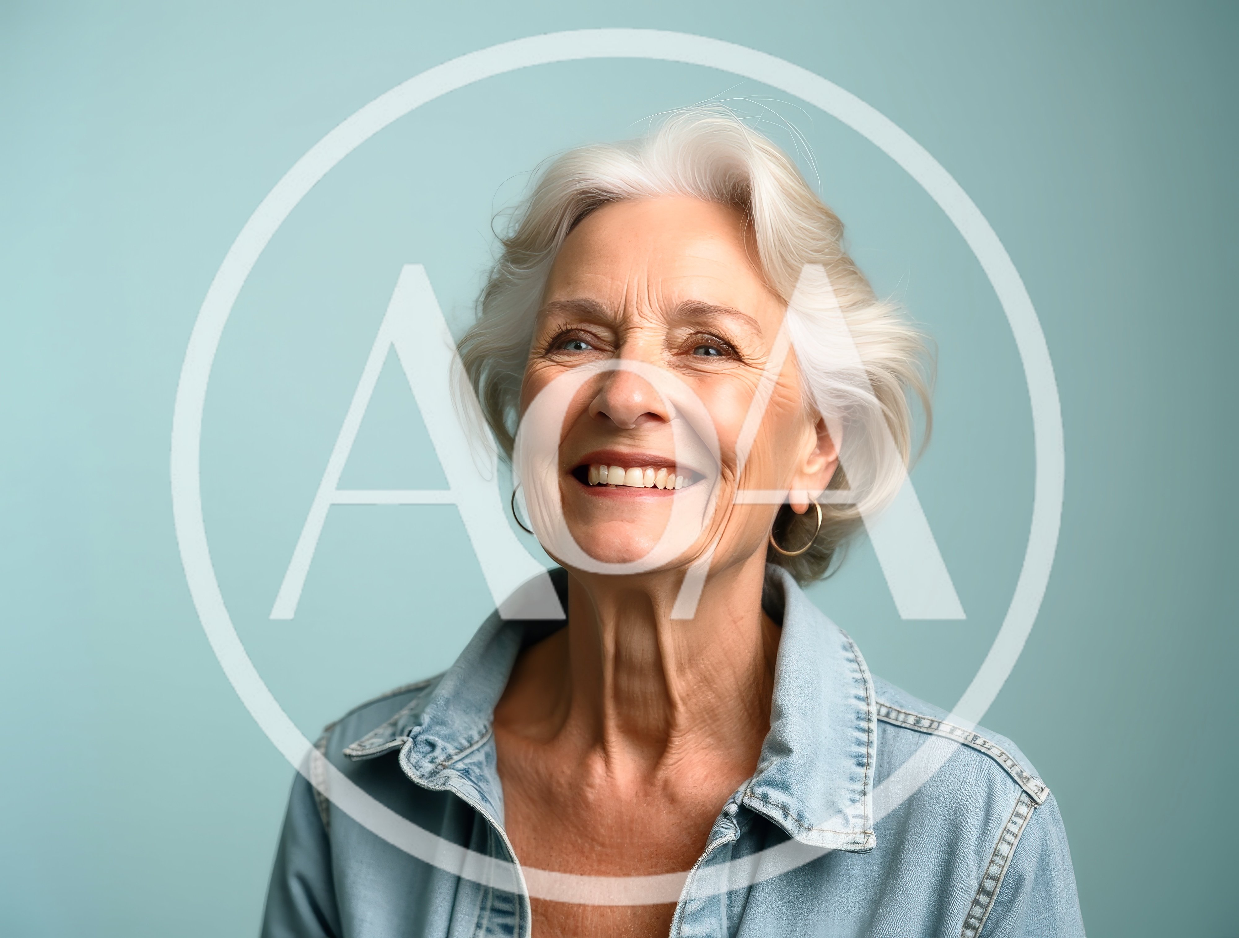 Smiling Senior Woman With Silver Hair In Denim Jacket