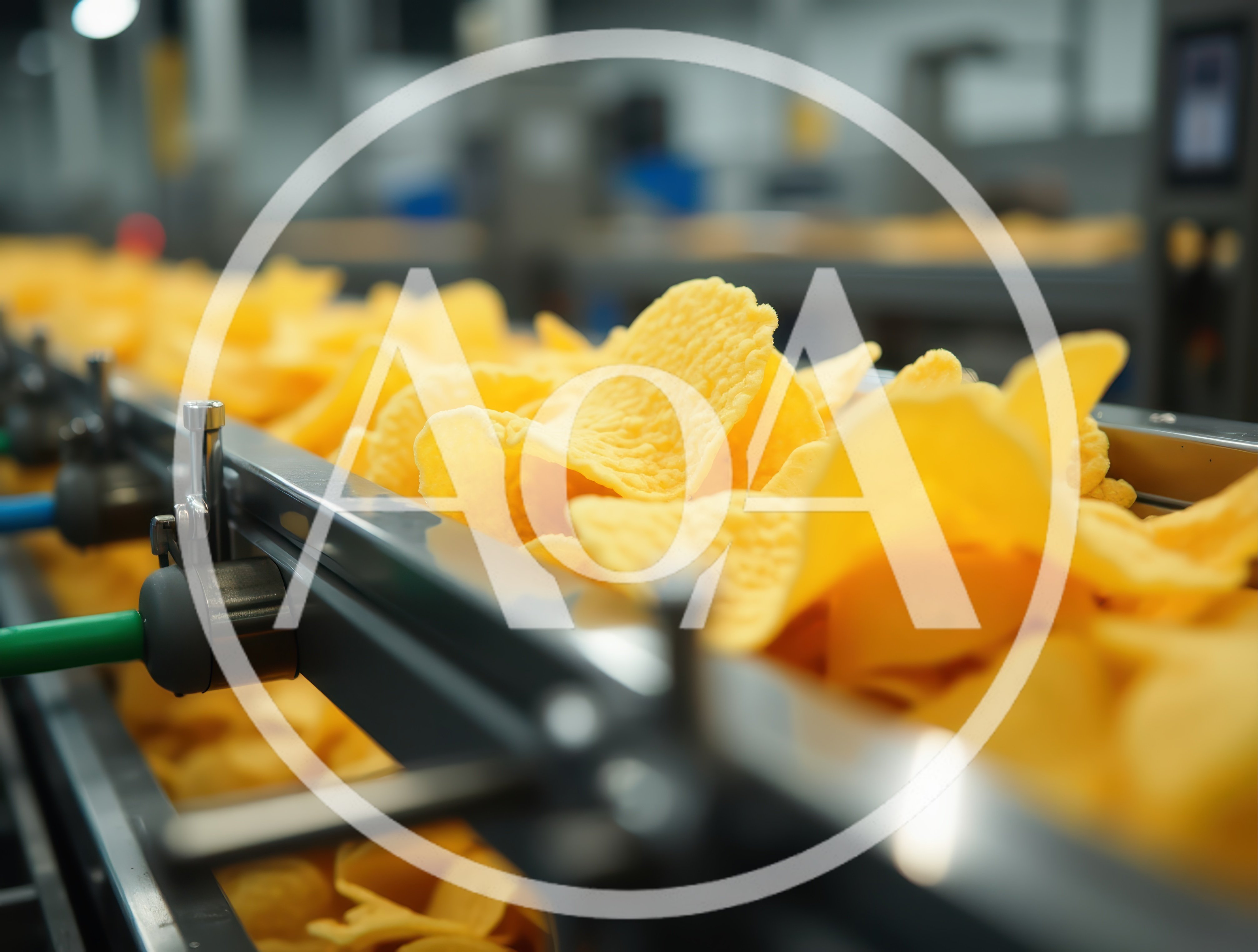 Potato Chips Moving Along Industrial Conveyor Belt