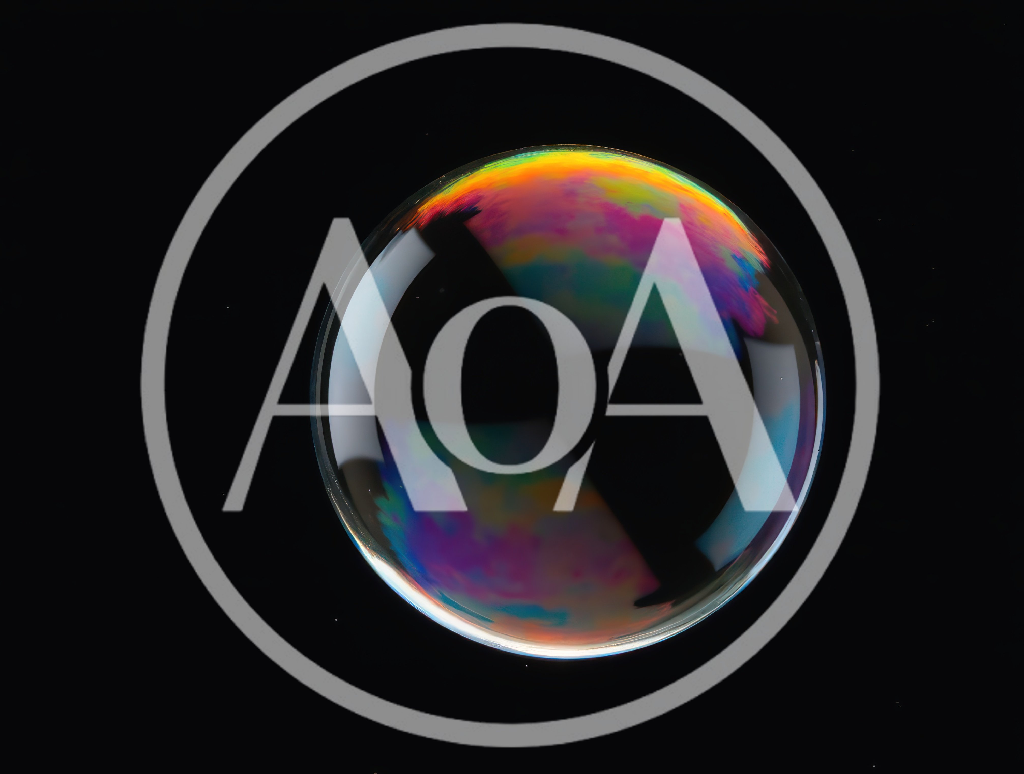 Single Iridescent Soap Bubble Floating Against Black Background