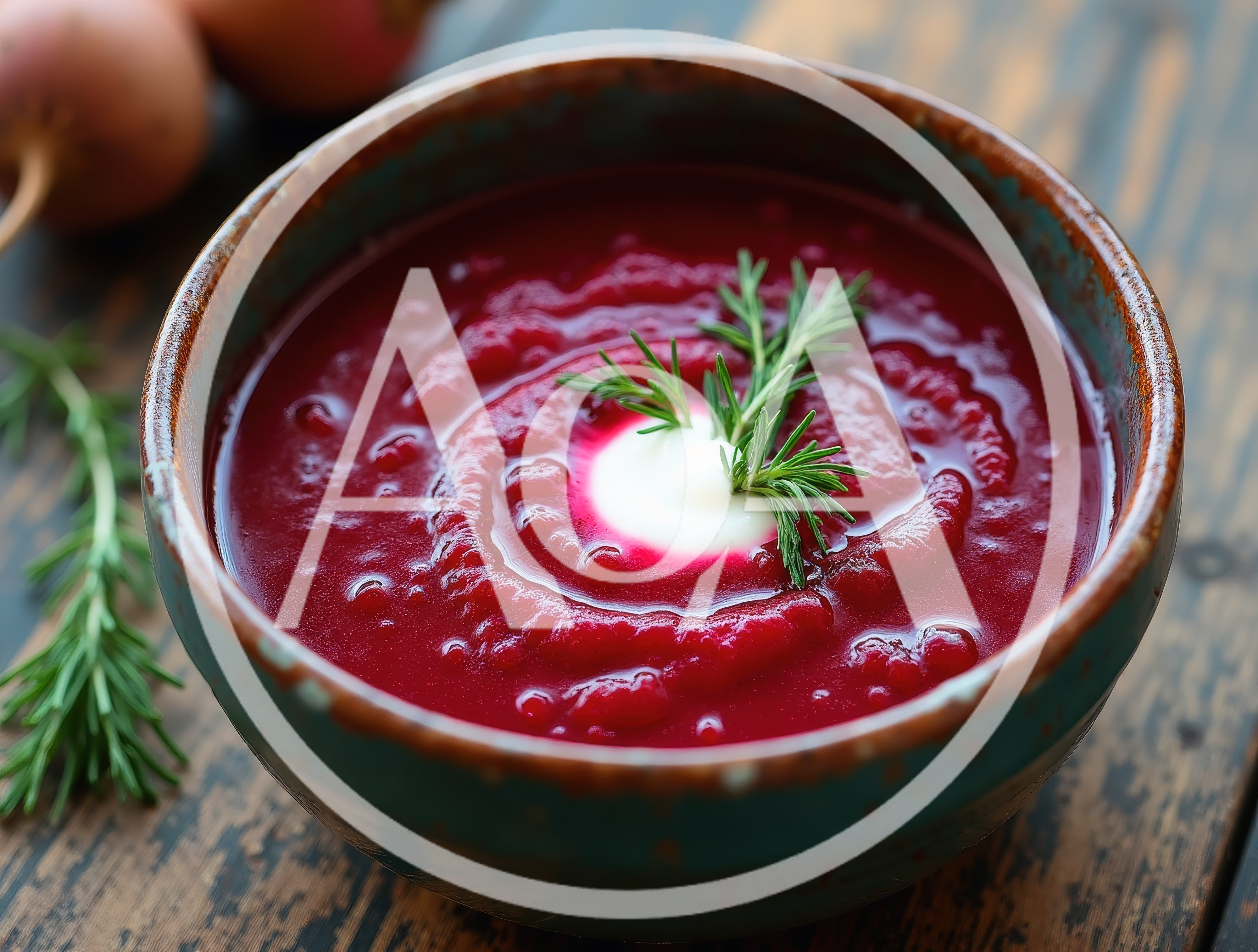 Bowl Of Beetroot Soup With Sour Cream And Dill