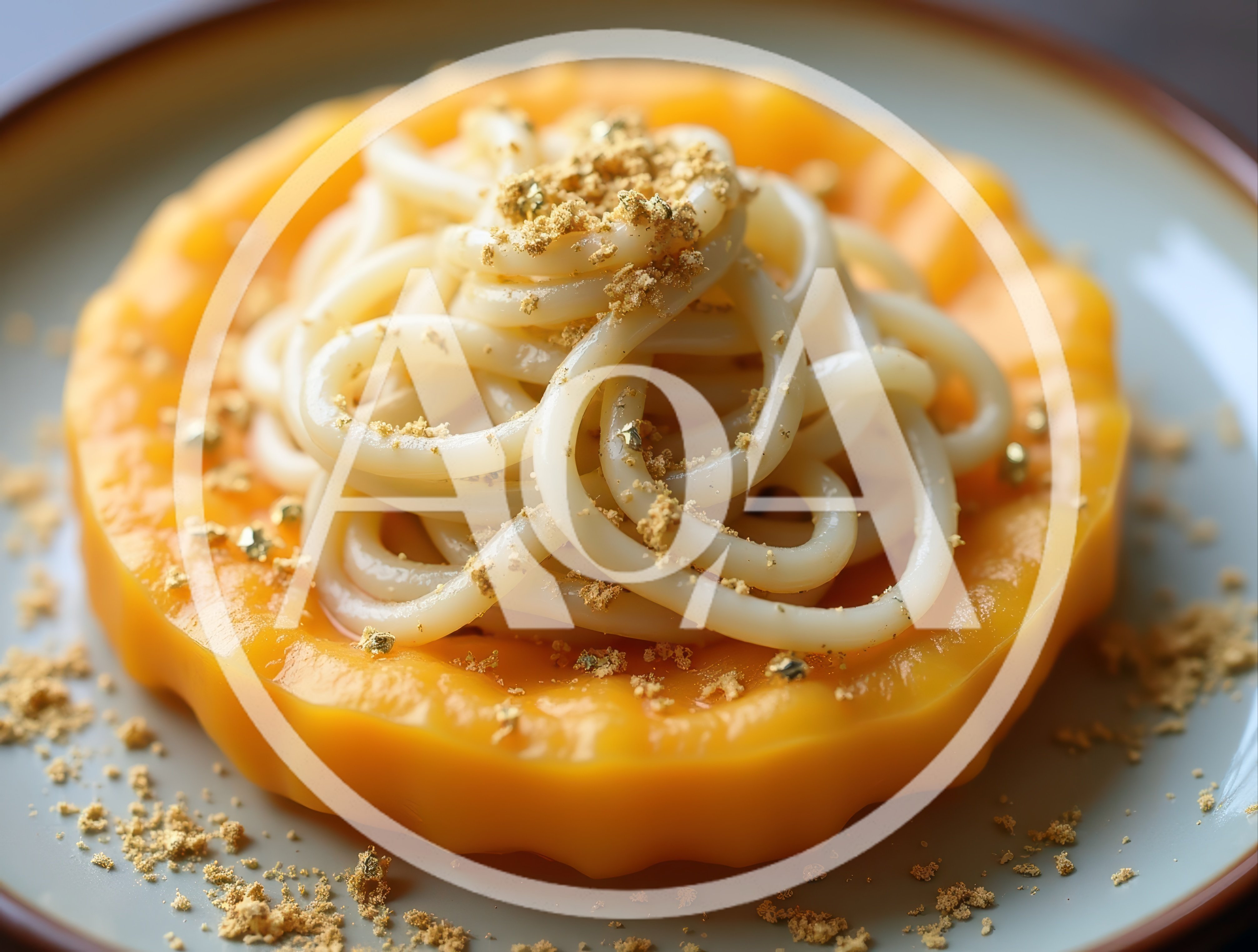 Gourmet Mango Noodle Dessert With Gold Flakes