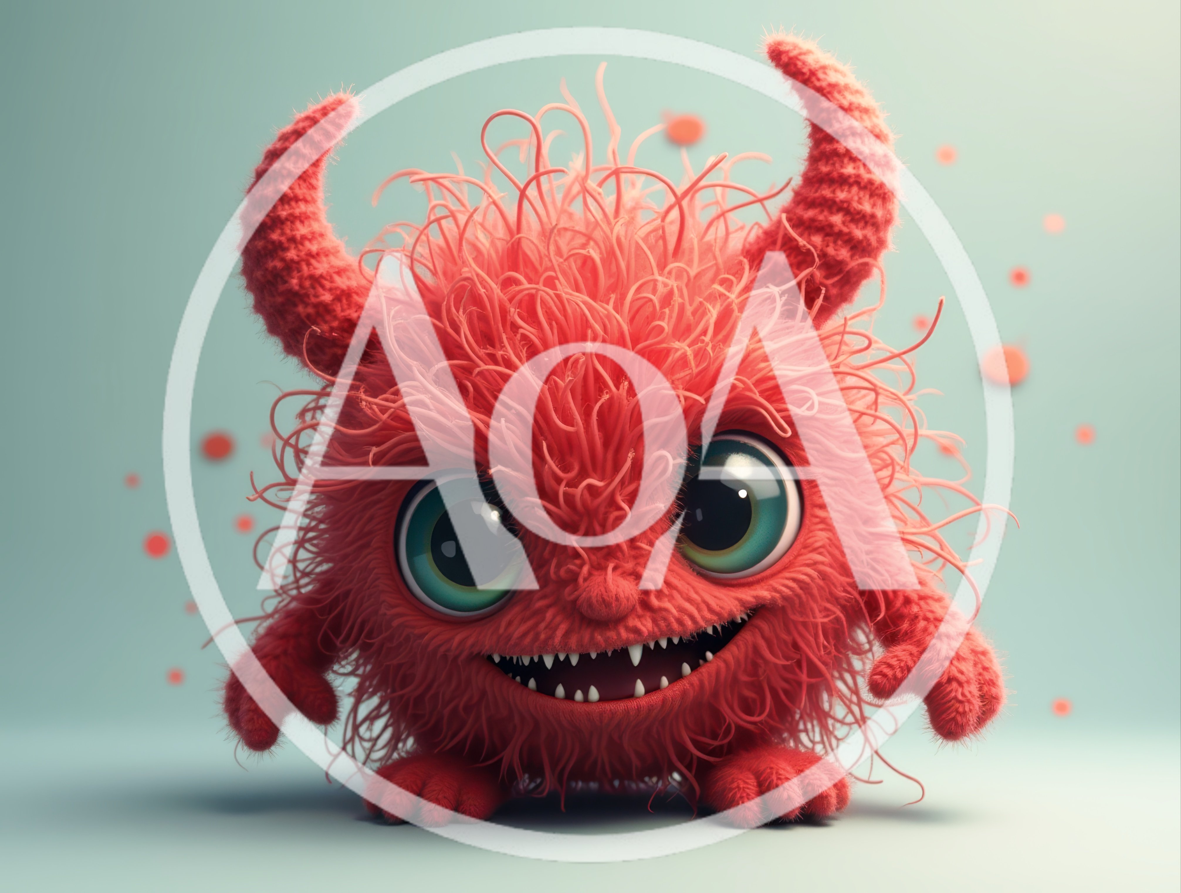 Cute Red Fuzzy Monster Character With Horns