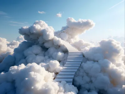 White Staircase Leading Into Fluffy Clouds