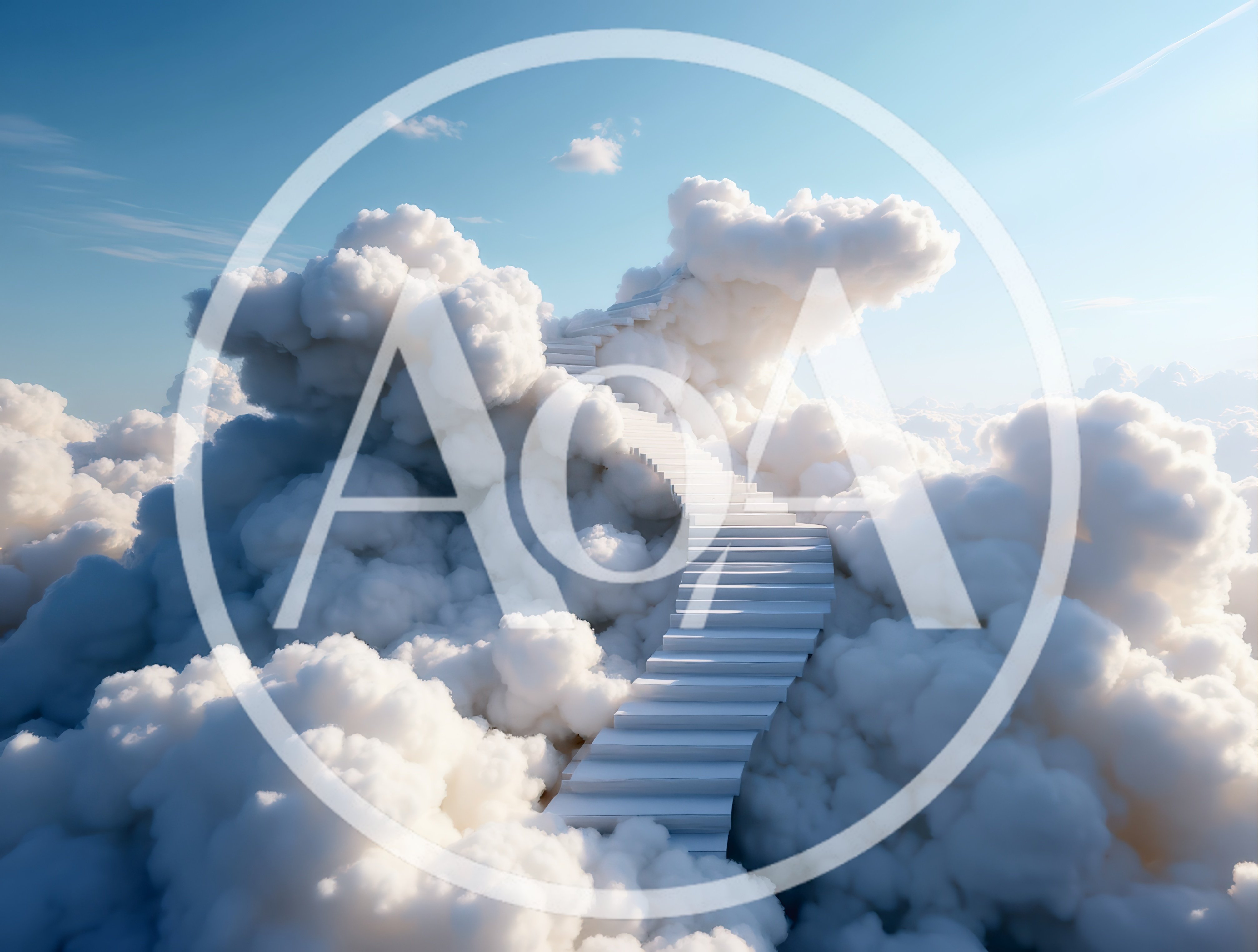 White Staircase Leading Into Fluffy Clouds