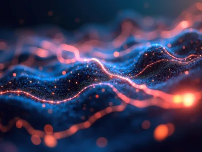 Abstract Digital Wave With Glowing Particle Flow