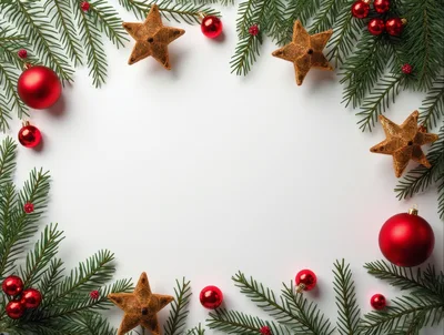 Christmas Holiday Frame With Fir Branches And Ornaments