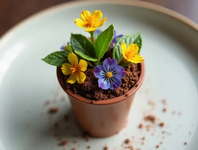Edible Flower Dessert In A Small Terracotta Pot