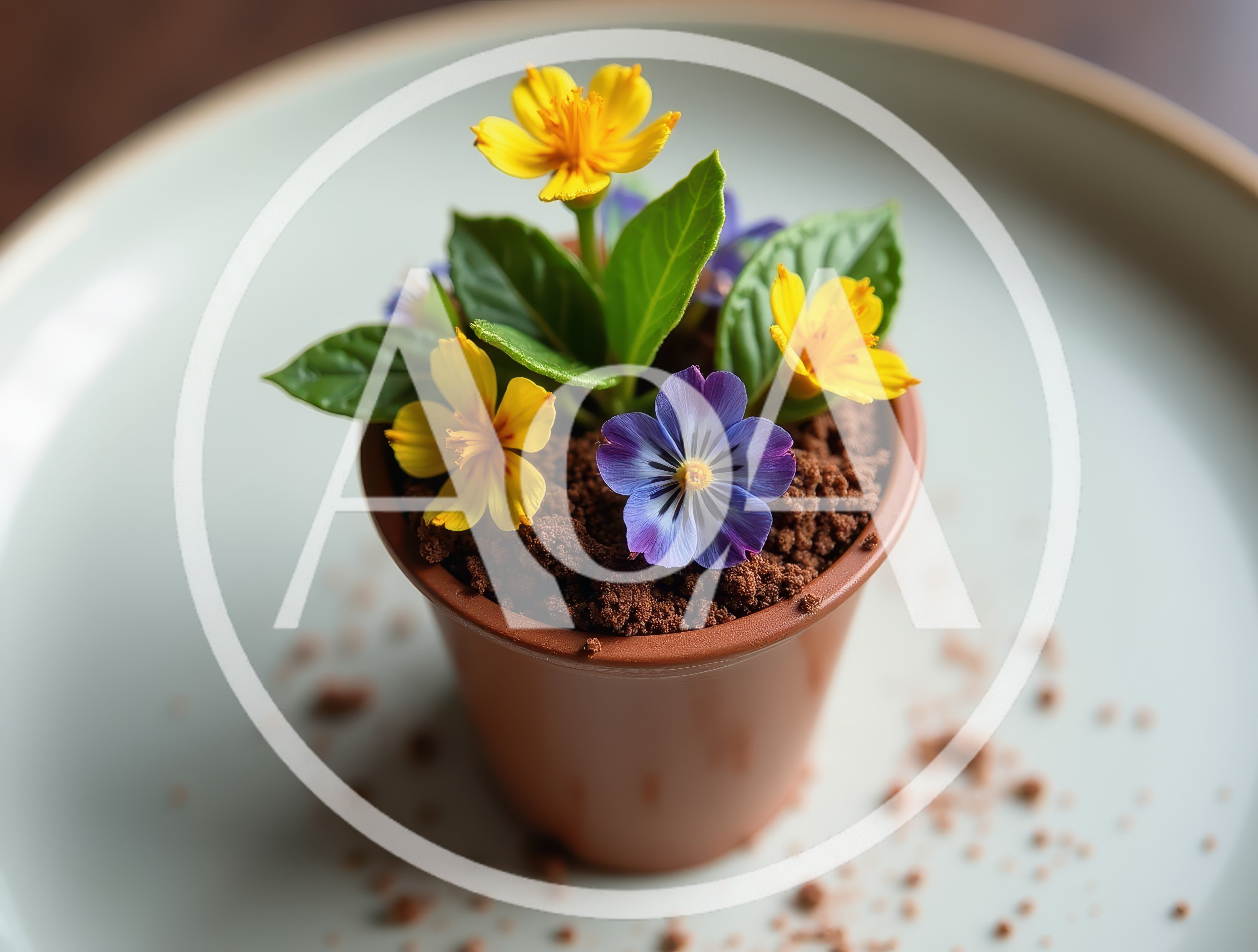 Edible Flower Dessert In A Small Terracotta Pot