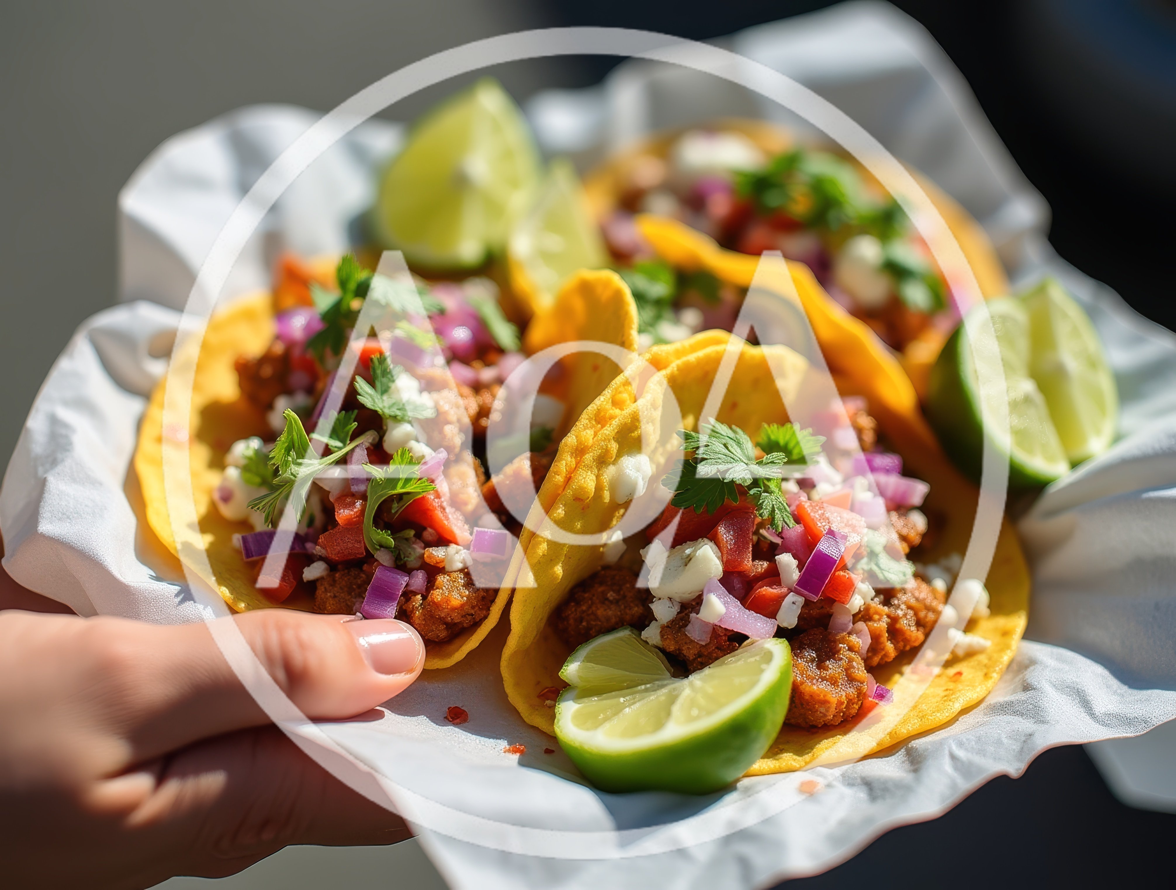 Hand Holding Fresh Street Tacos With Lime
