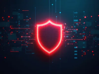 Digital Cybersecurity Shield With Glowing Data Network