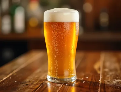 Cold Glass Of Golden Beer On A Wooden Table