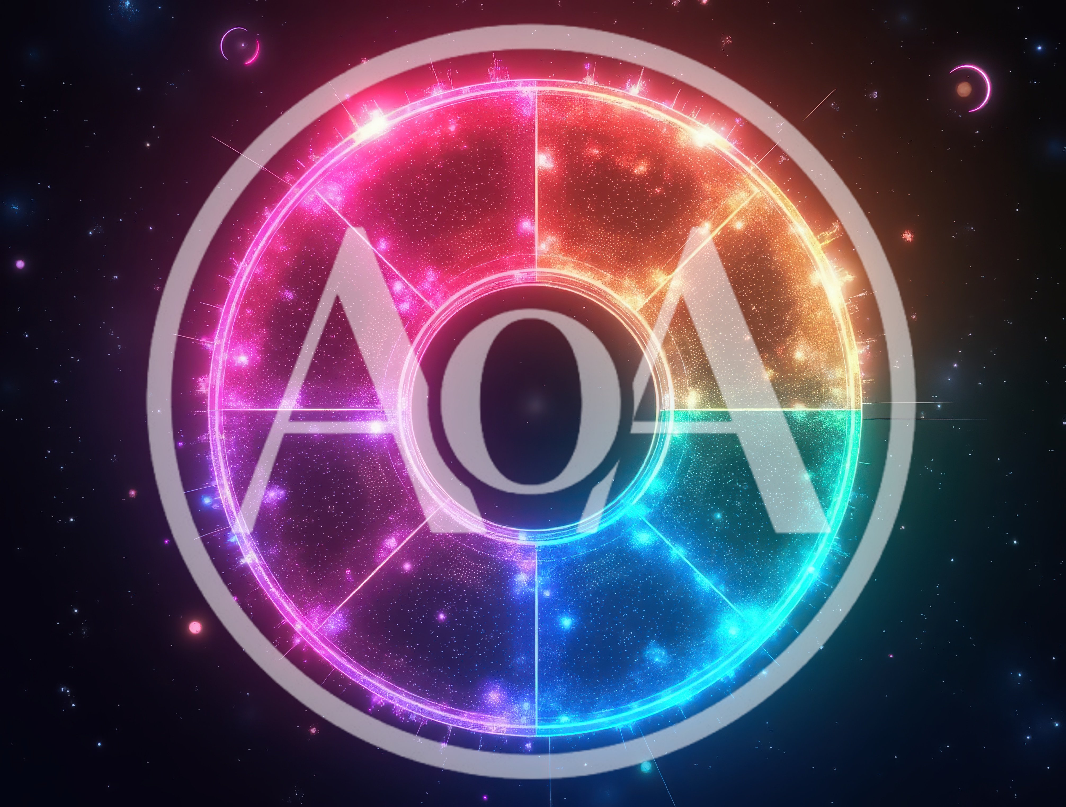 Glowing Neon Circular Zodiac Wheel In Deep Space