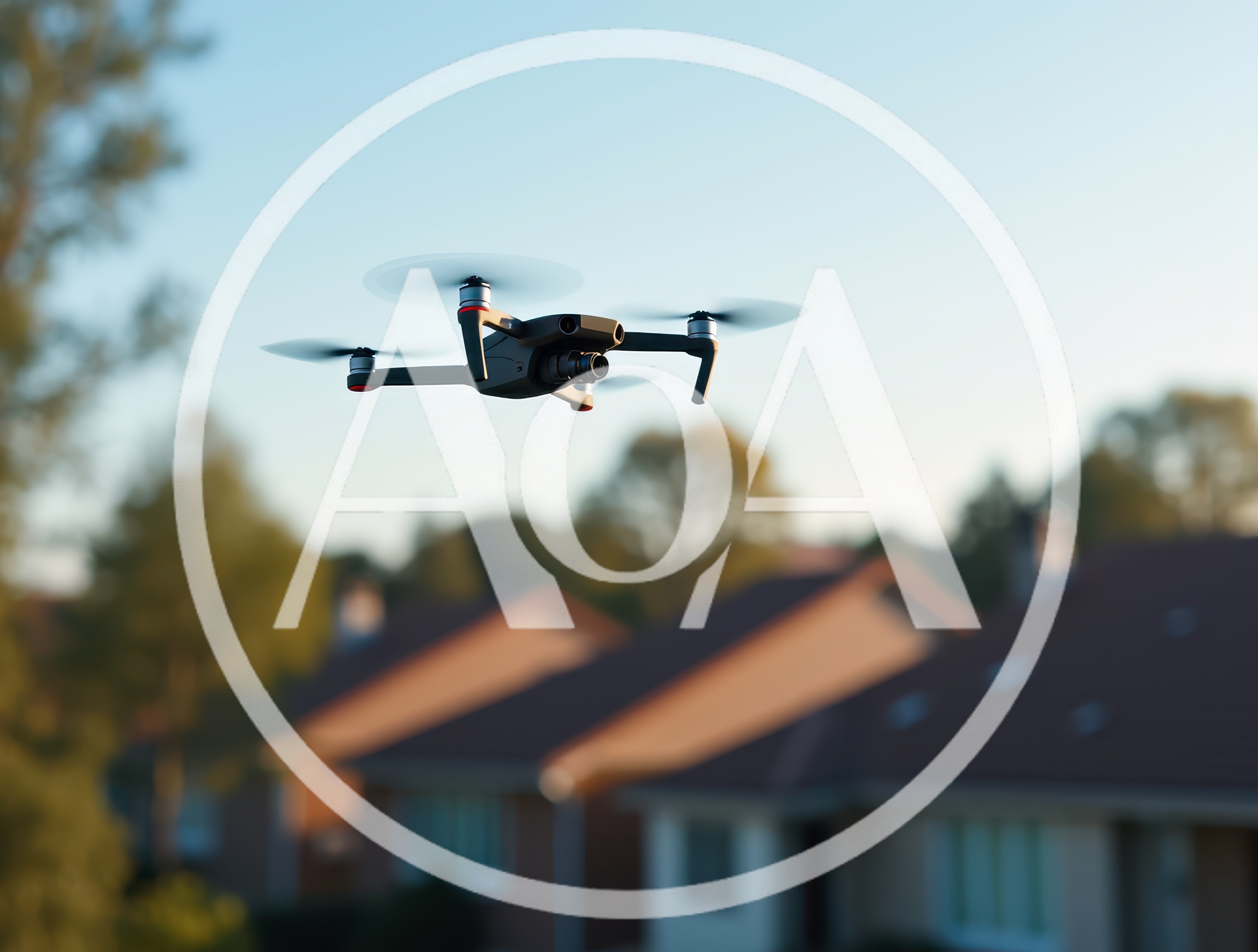 Modern Drone Flying Over Suburban Residential Neighborhood