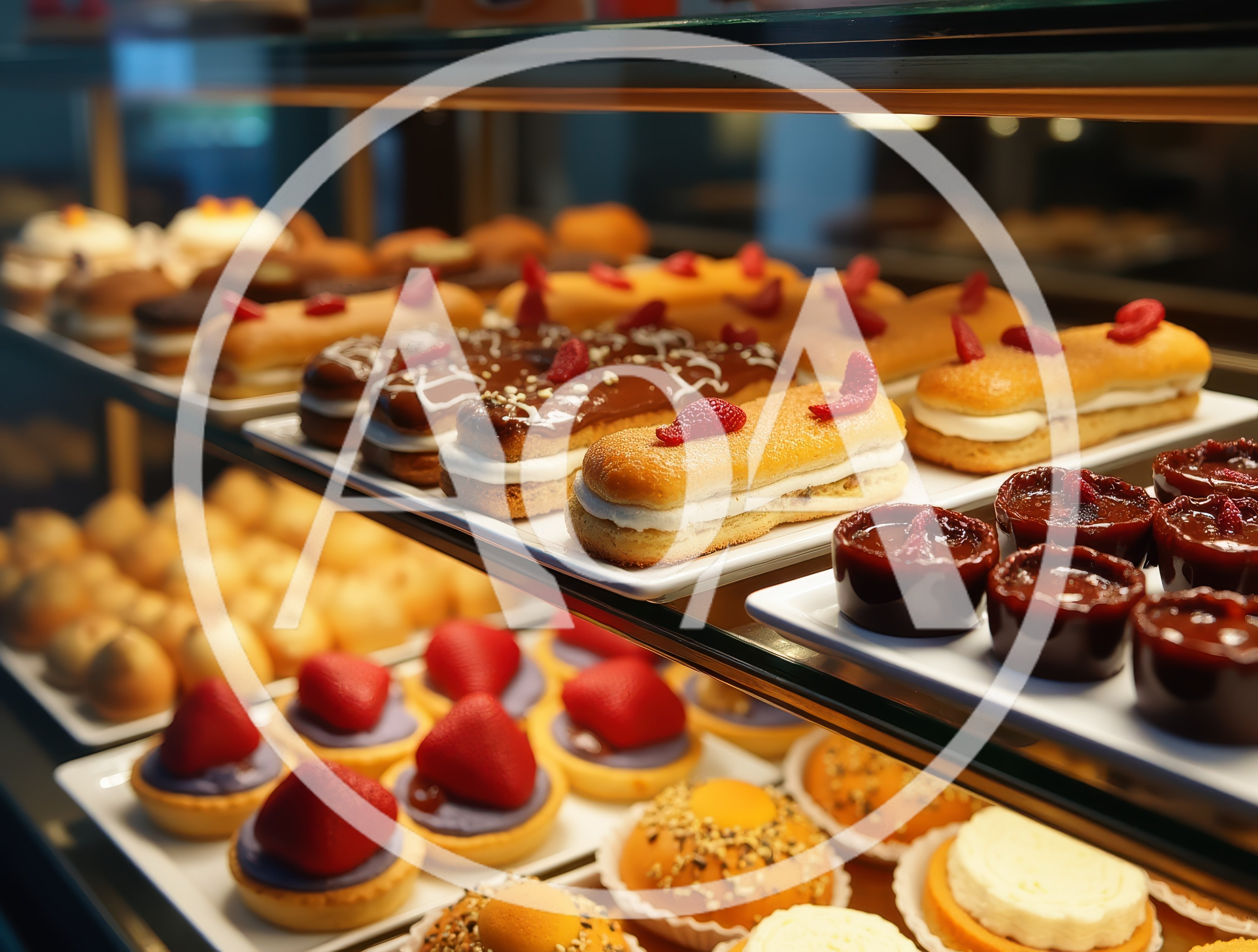 Assorted Gourmet Pastries Displayed In A Bakery Showcase