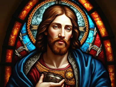 Stained Glass Portrait Of Jesus Christ