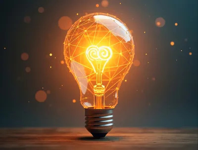 Glowing Light Bulb With Geometric Wireframe Filament