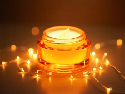Orange Glass Jar Of Face Cream With Fairy Lights