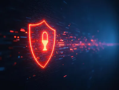 Digital Cybersecurity Shield With Glowing Data Streams