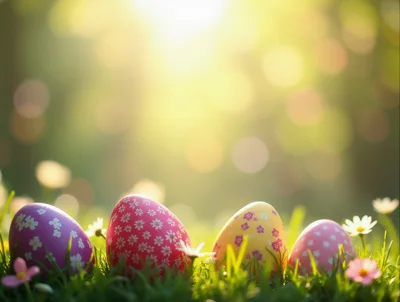 Colorful Easter Eggs Resting In Green Grass