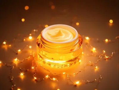 Luxury Face Cream Jar Surrounded By Glowing Fairy Lights