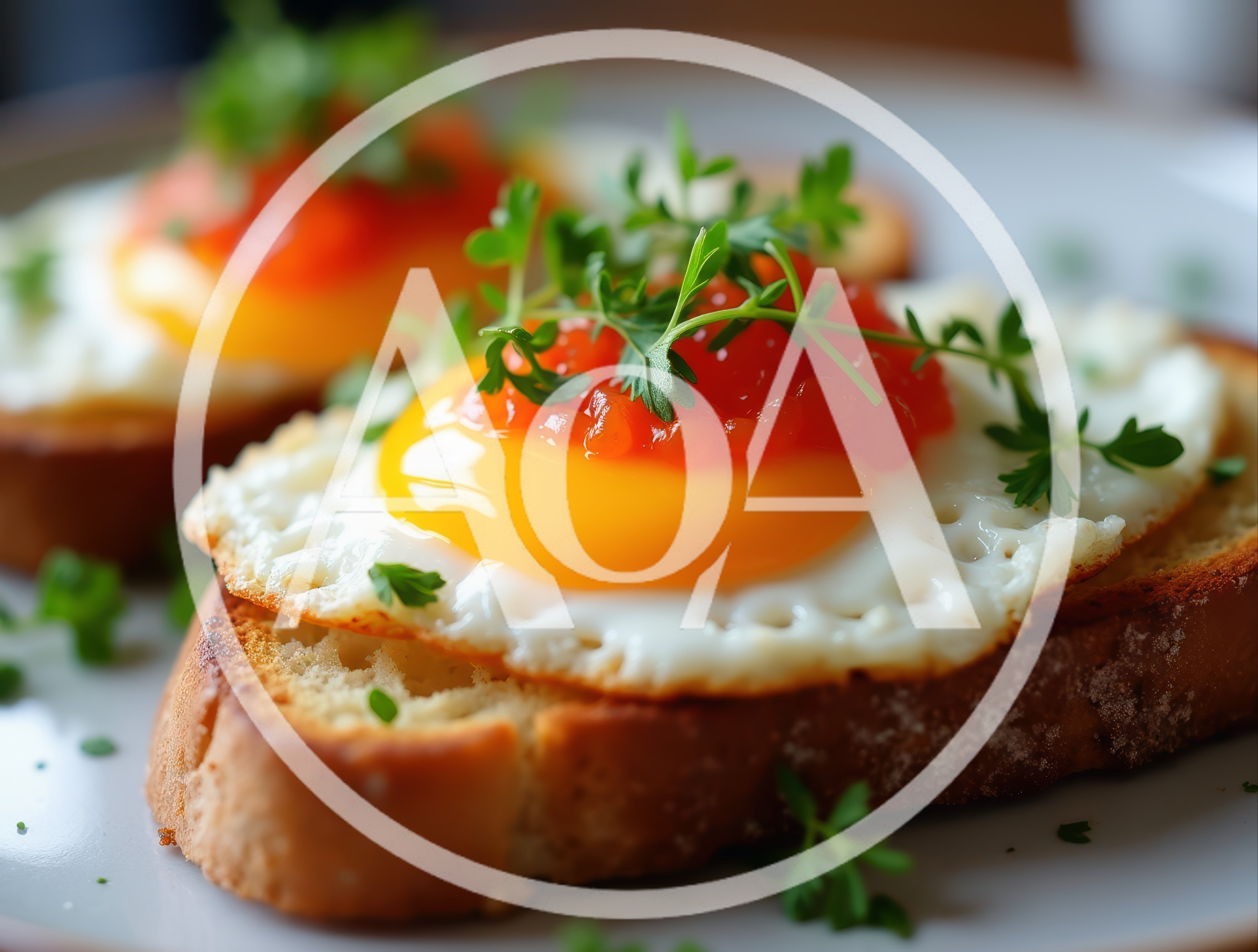 Fried Eggs With Salmon Roe On Toasted Bread