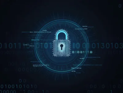 Digital Security Padlock Icon With Binary Code Background