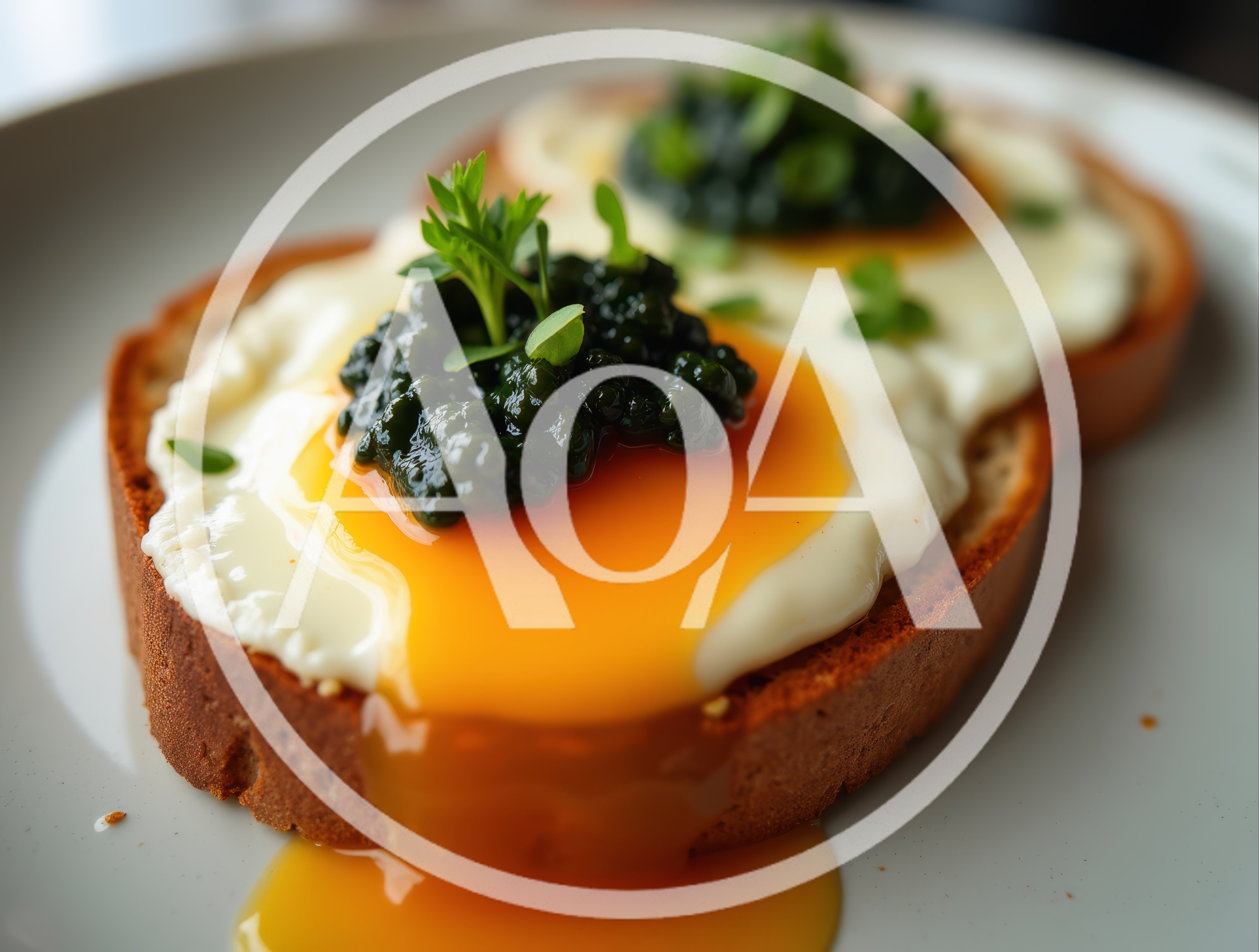 Fried Eggs With Caviar On Toasted Bread