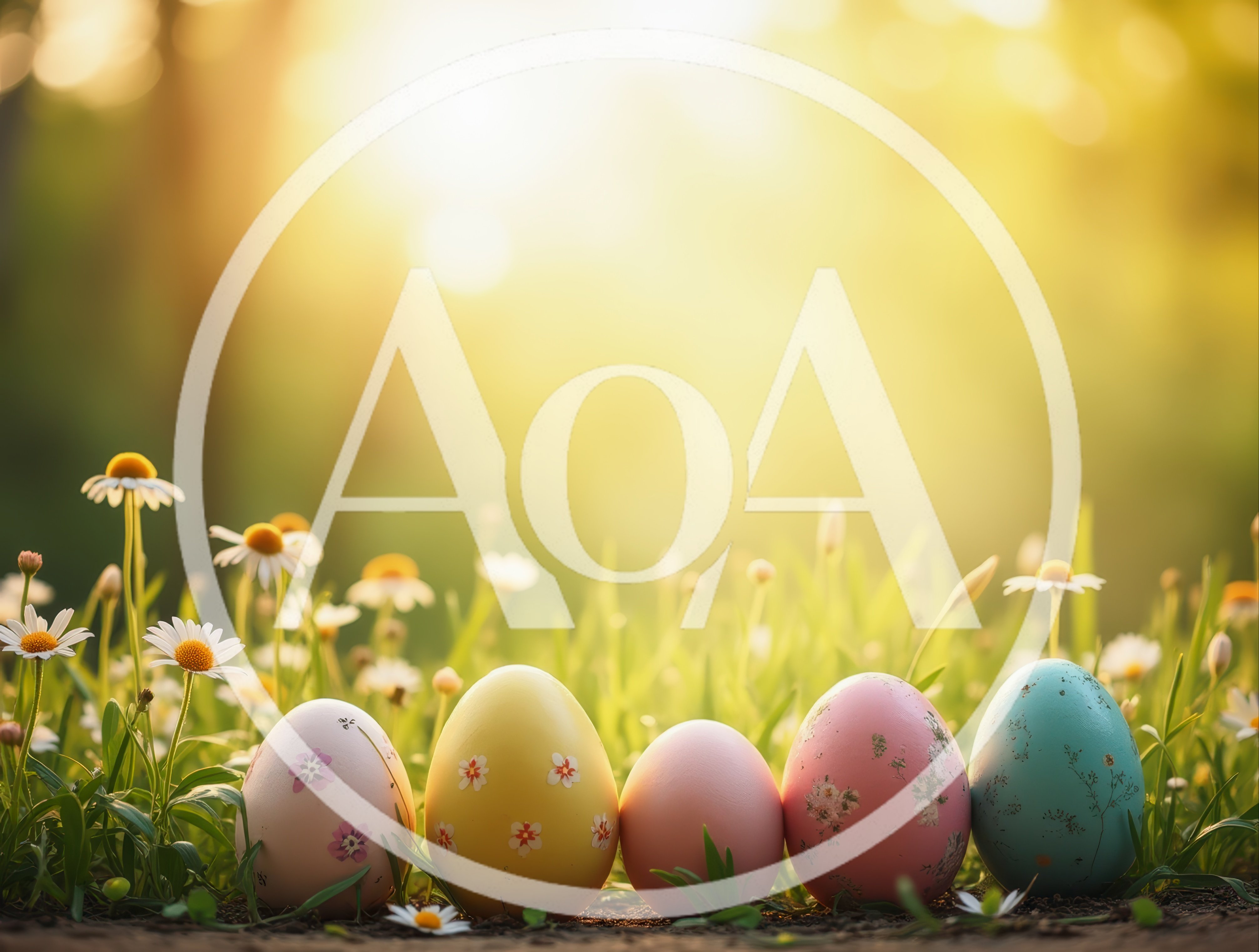 Five Decorative Easter Eggs In A Sunny Meadow
