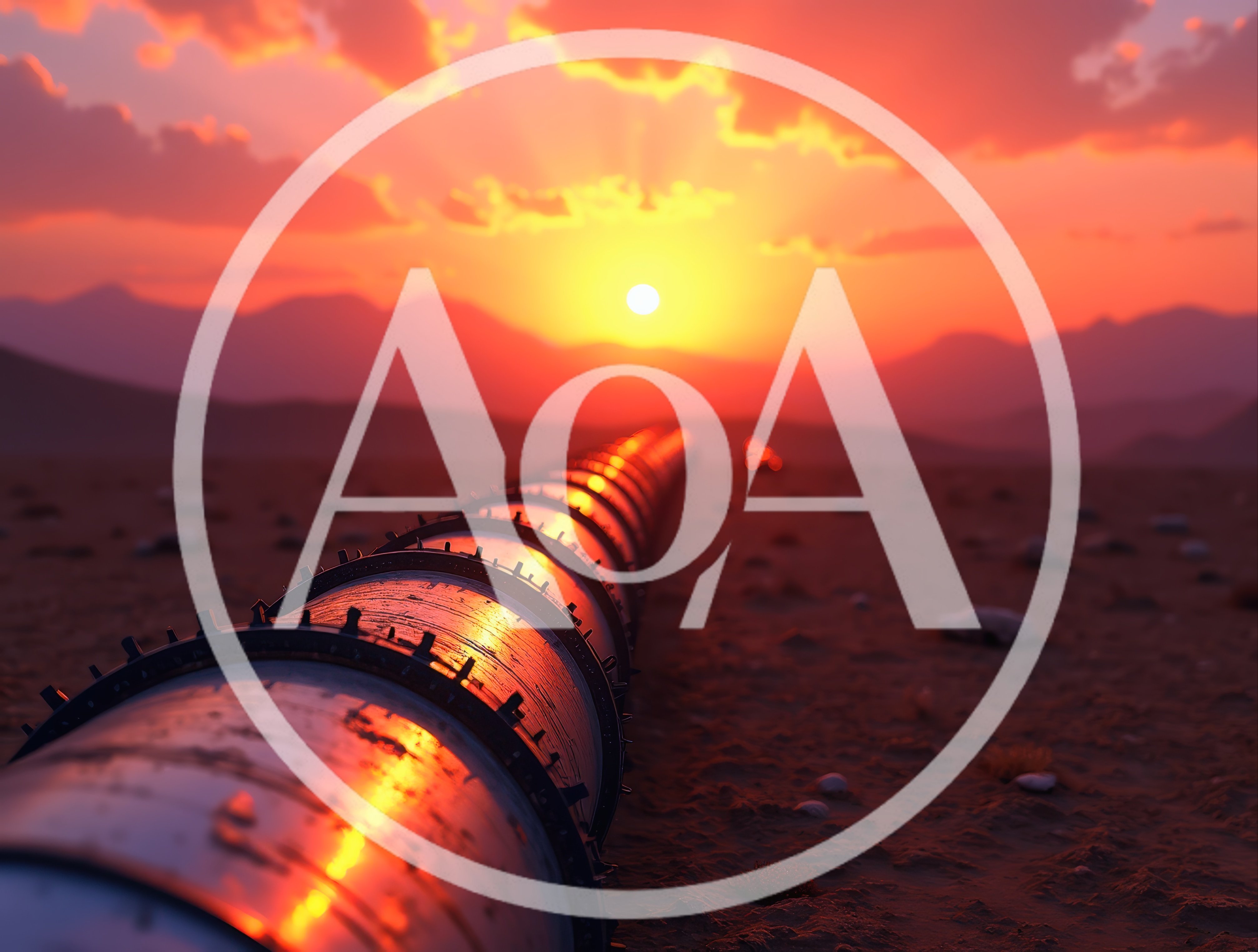 Industrial Pipeline Stretching Across Desert Landscape At Sunset