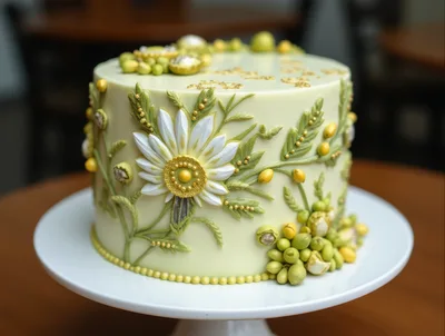 Elegant Floral Decorated Cake On A White Stand