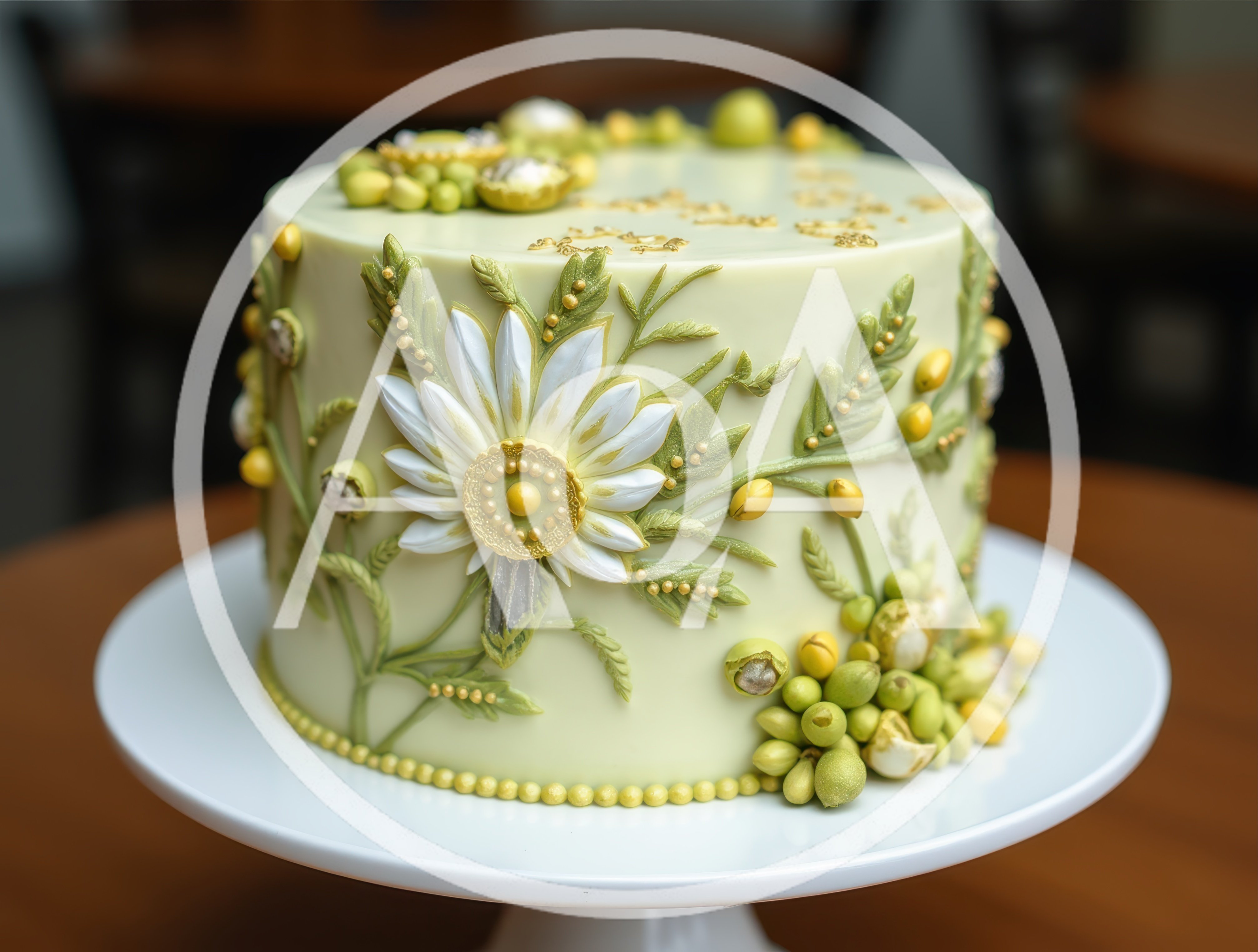 Elegant Floral Decorated Cake On A White Stand