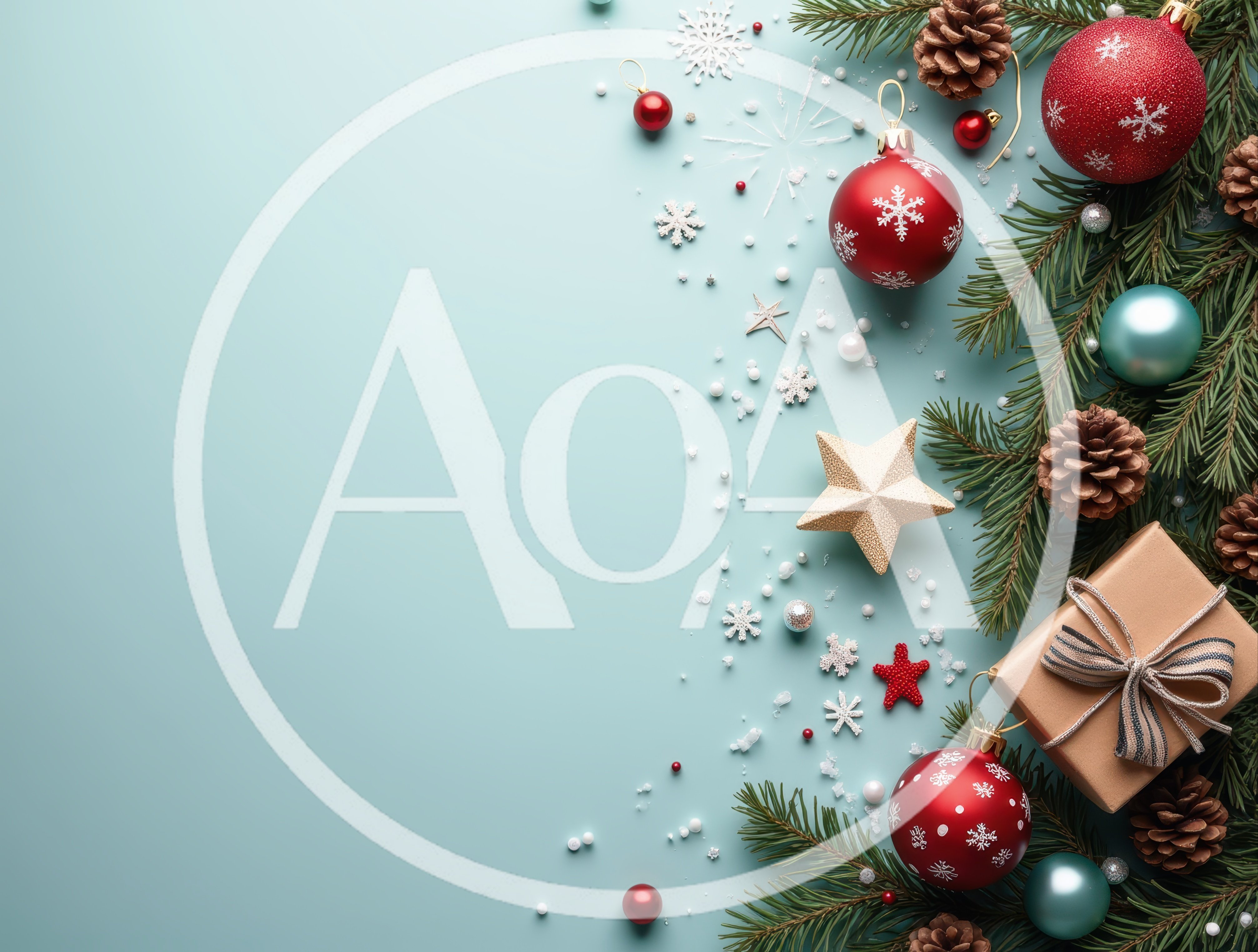Christmas Decorations With Gift Box On Light Blue Background
