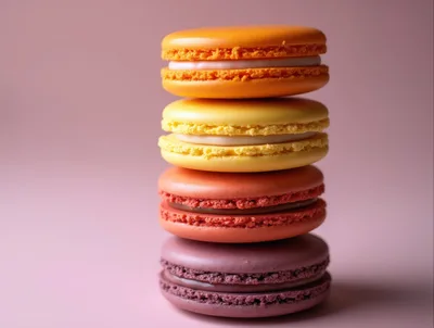 Stack Of Four Colorful French Macarons