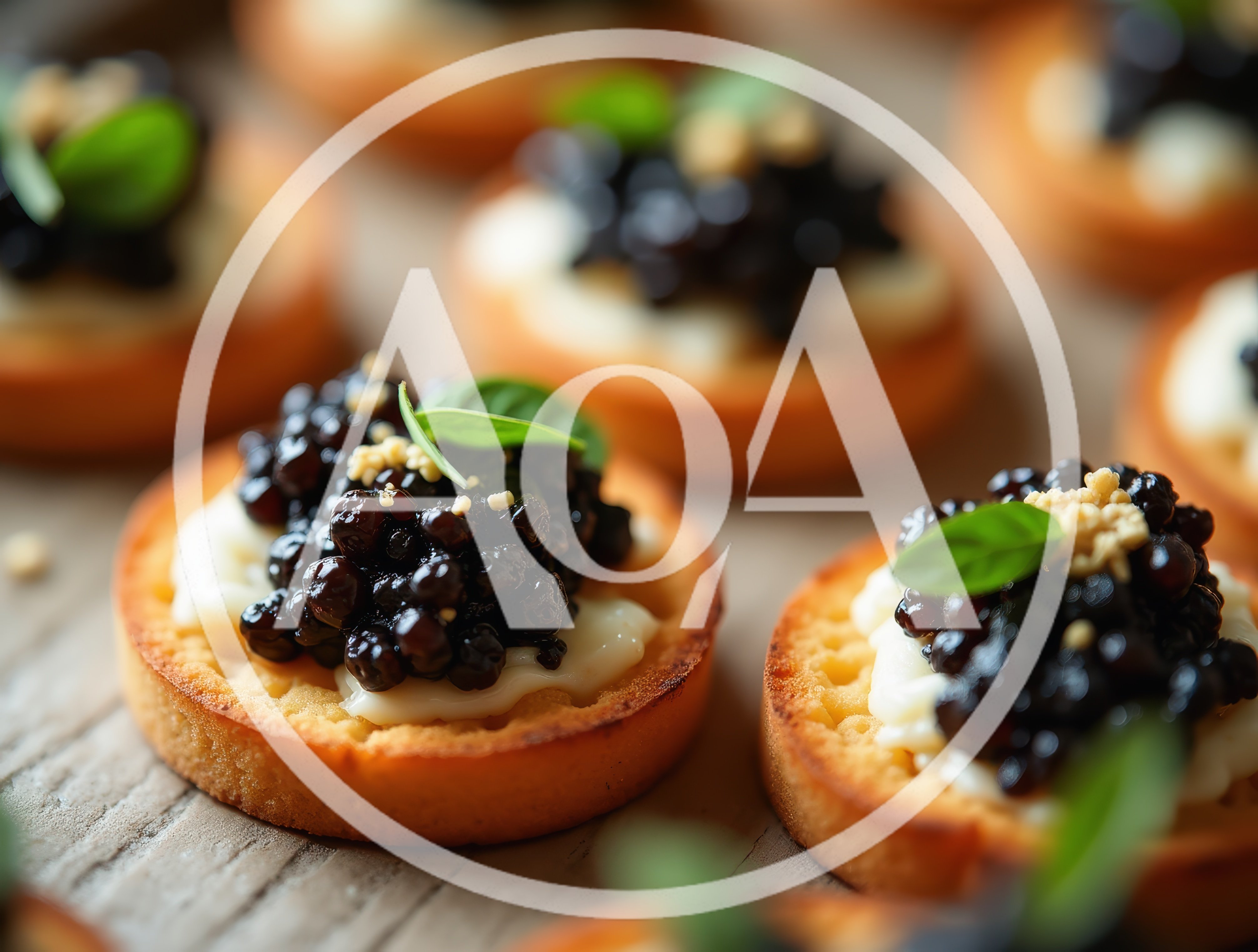 Gourmet Caviar Appetizers on Toasted Bread Rounds