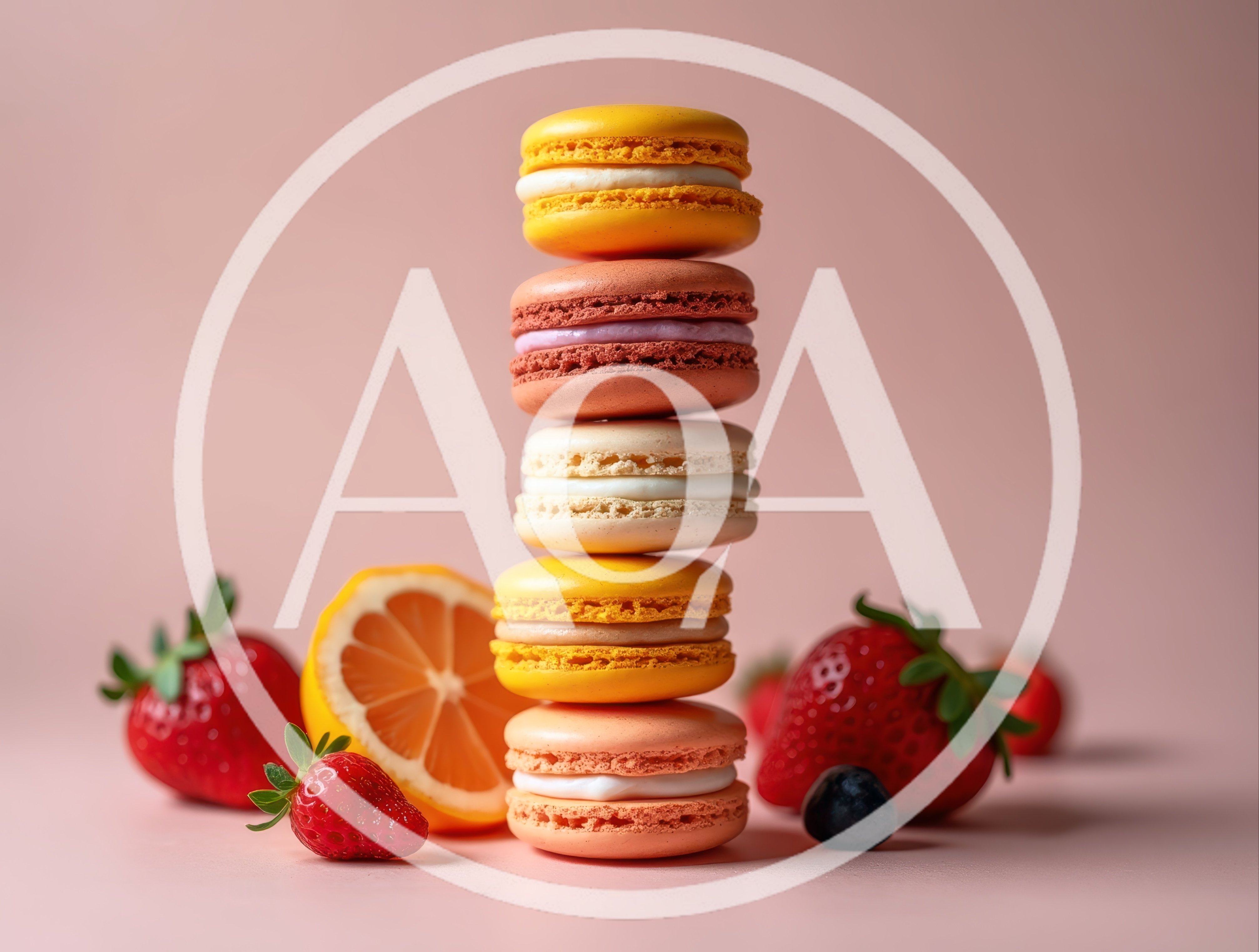 Stack of Colorful Macarons with Fresh Fruit