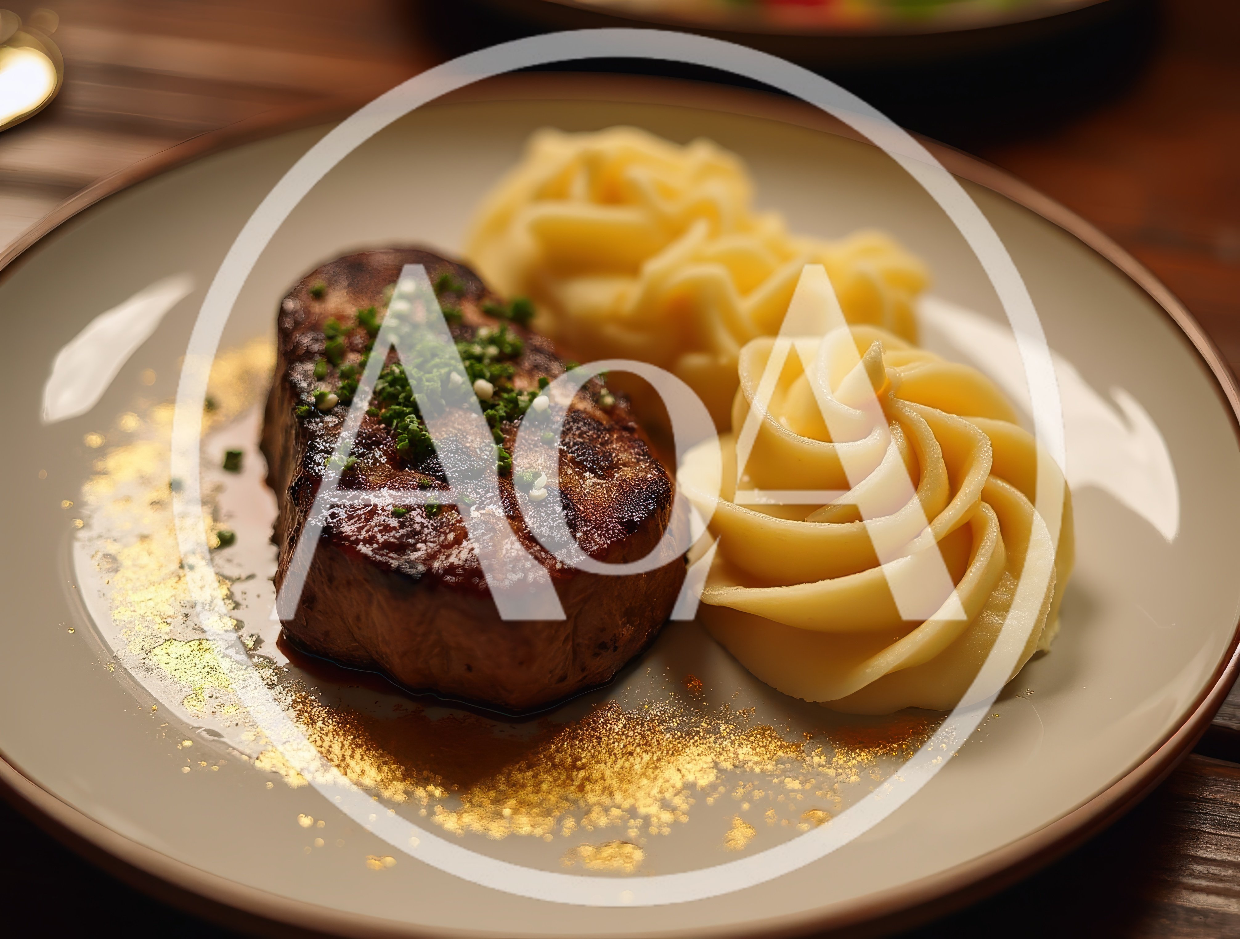 Grilled Beef Steak With Mashed Potatoes On Plate