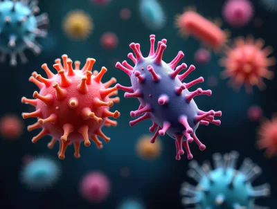 3D Rendered Microscopic Viruses And Bacteria Cells