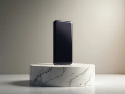 Modern Smartphone Displayed On A Marble Pedestal