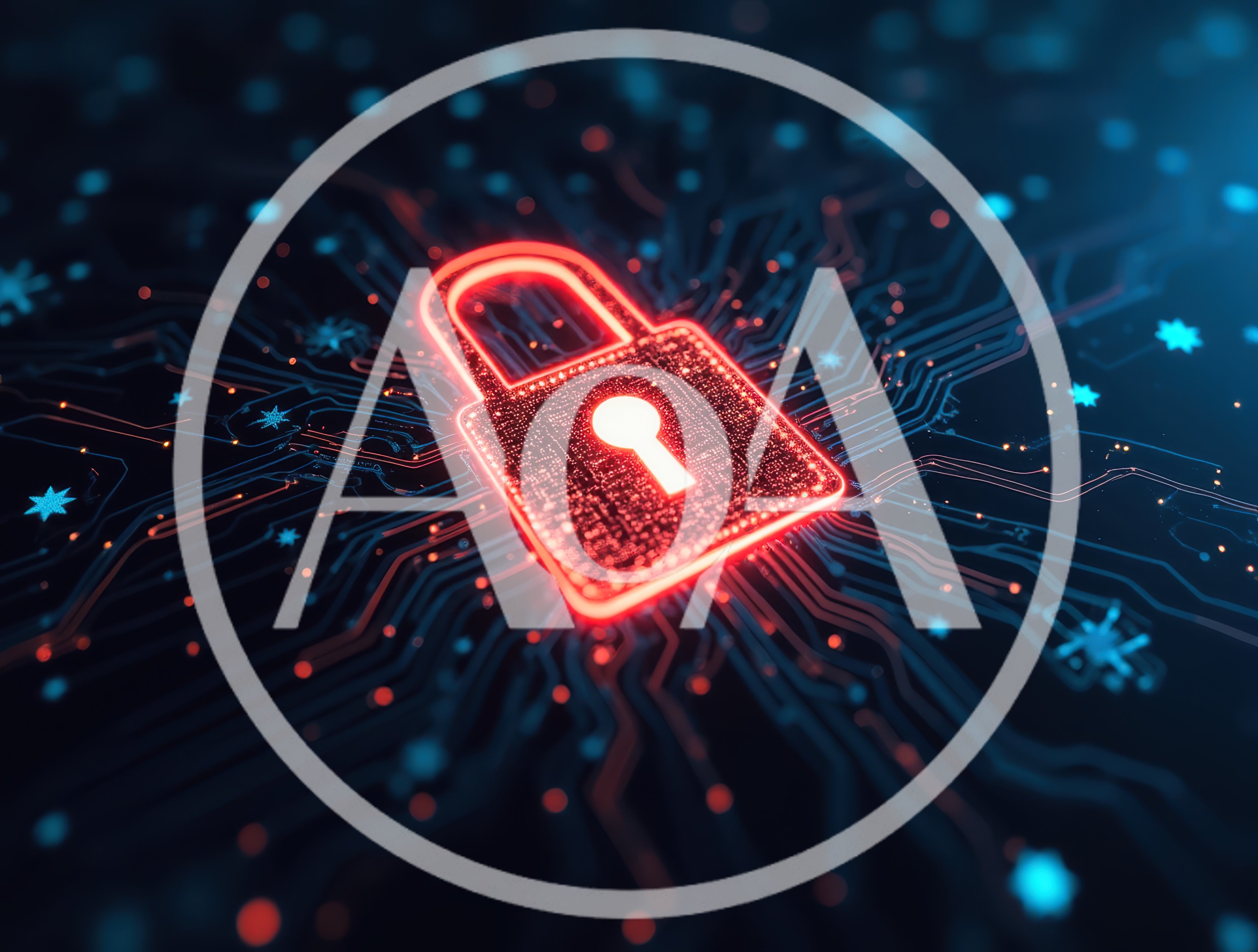 Glowing Red Digital Padlock On Circuit Board