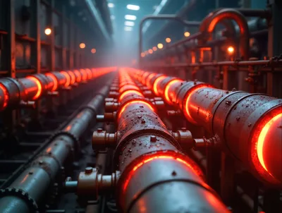 Industrial Metal Pipes Glowing With Intense Heat