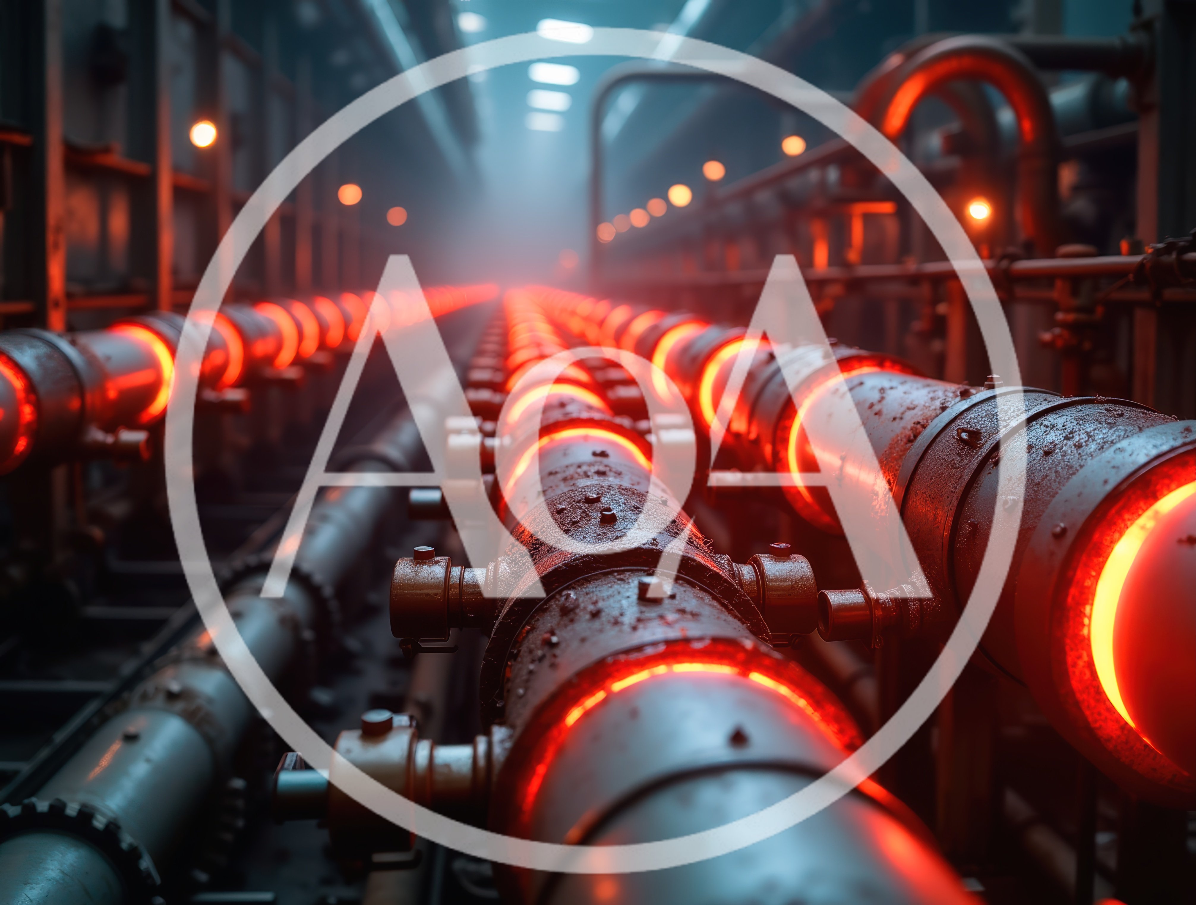 Industrial Metal Pipes Glowing With Intense Heat
