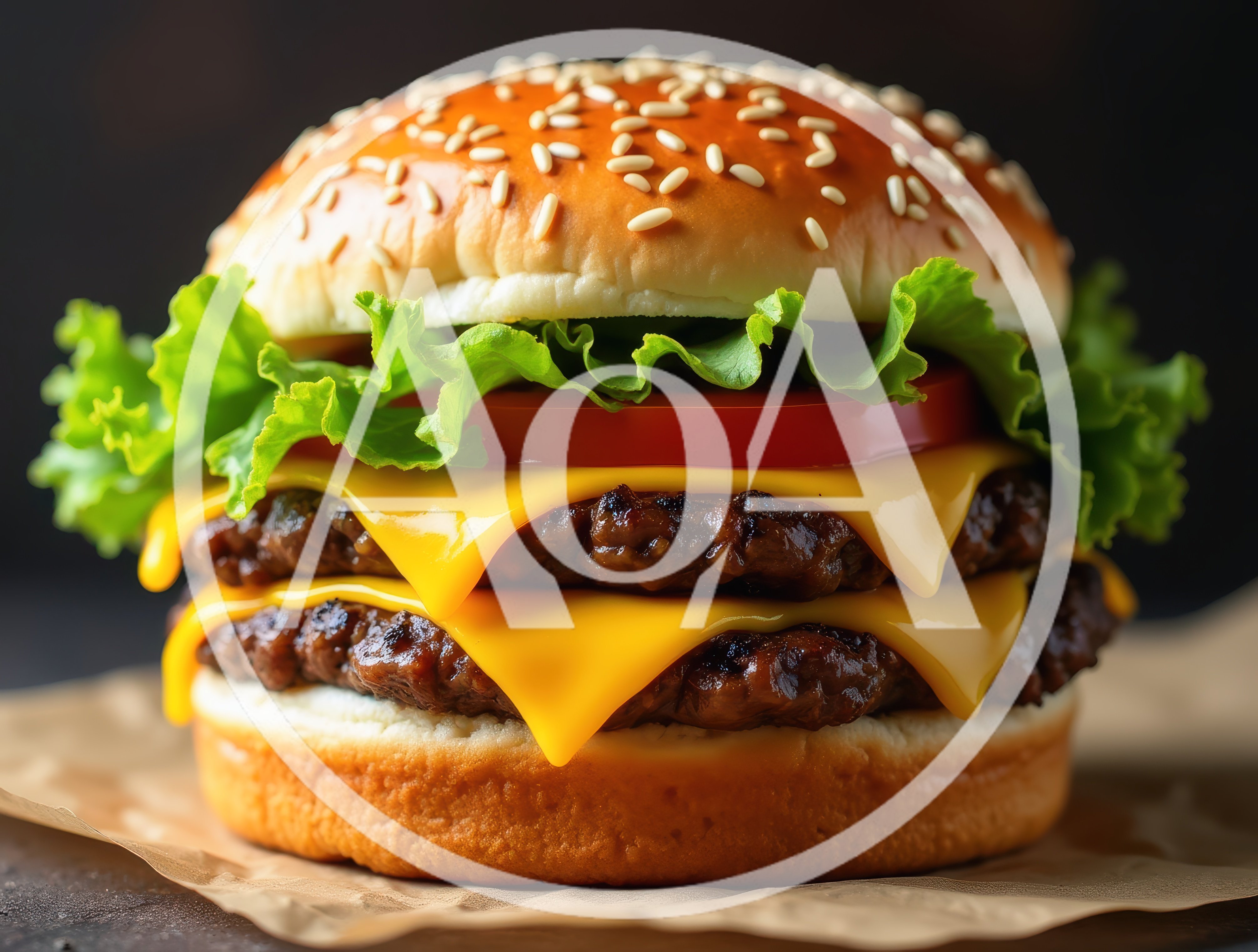 Double Cheeseburger With Lettuce And Tomato On Parchment